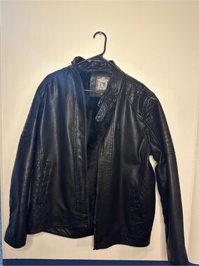 Men's Black Faux Leather Biker Jacket - Classic Casual